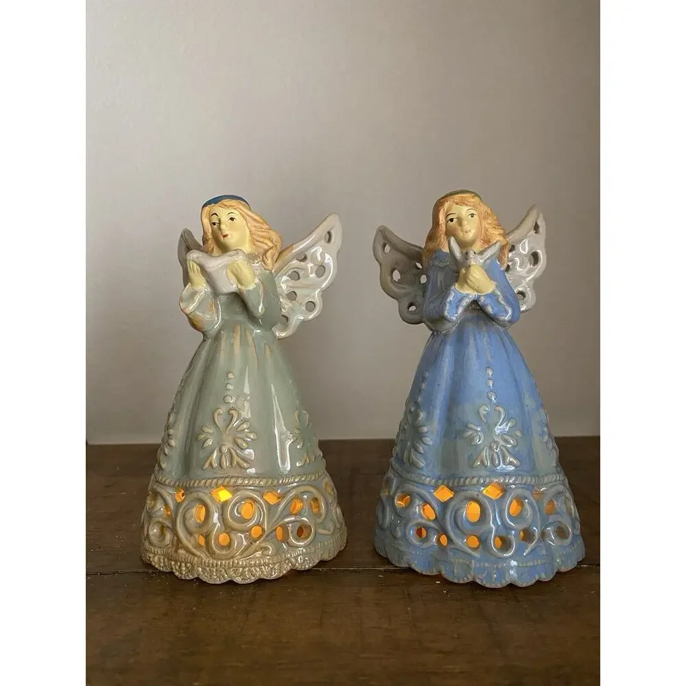 VINTAGE  1950's CERAMIC HEAVENLY ANGEL BELLS - Set of 2 - 5‎ 1/2